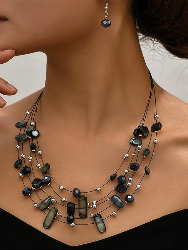 Trendy Geometric Women's Necklace Set - Stylish Black One-Size