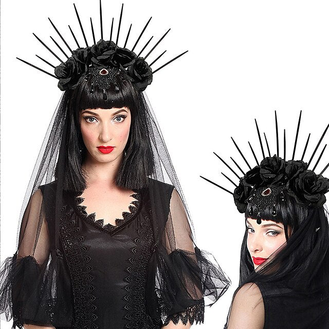Retro Medieval Gothic Queen Headband - Vintage Punk Cosplay Accessory for Halloween & Masquerade Black / One-Size