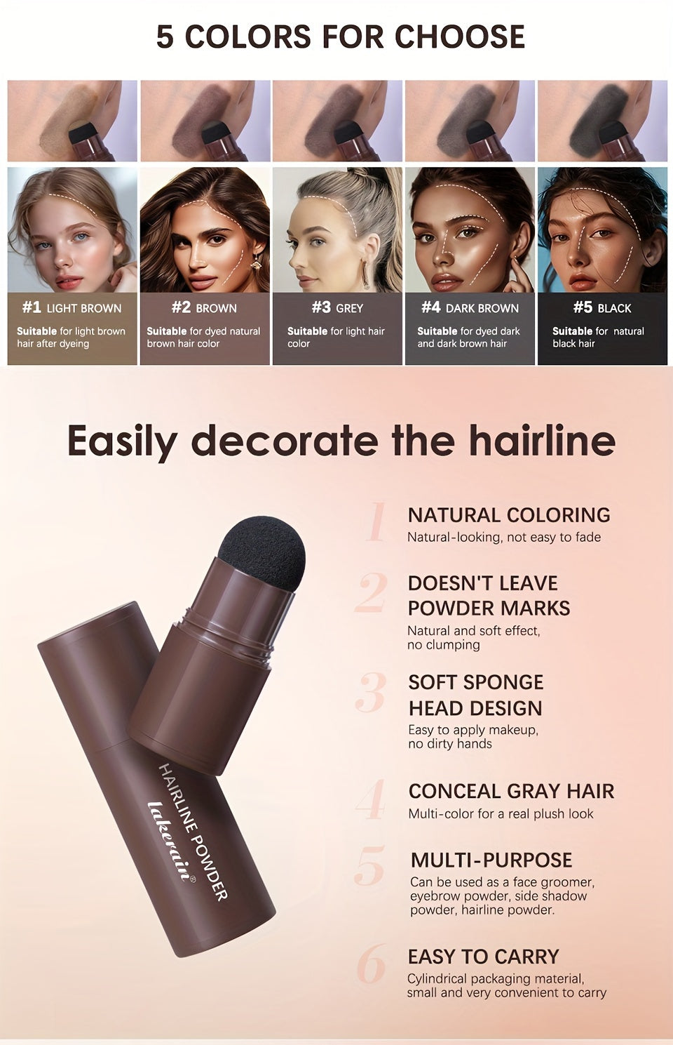 Waterproof Hairline Powder Stick - Long-Lasting Concealer for Gray Roots and Thinning Hair