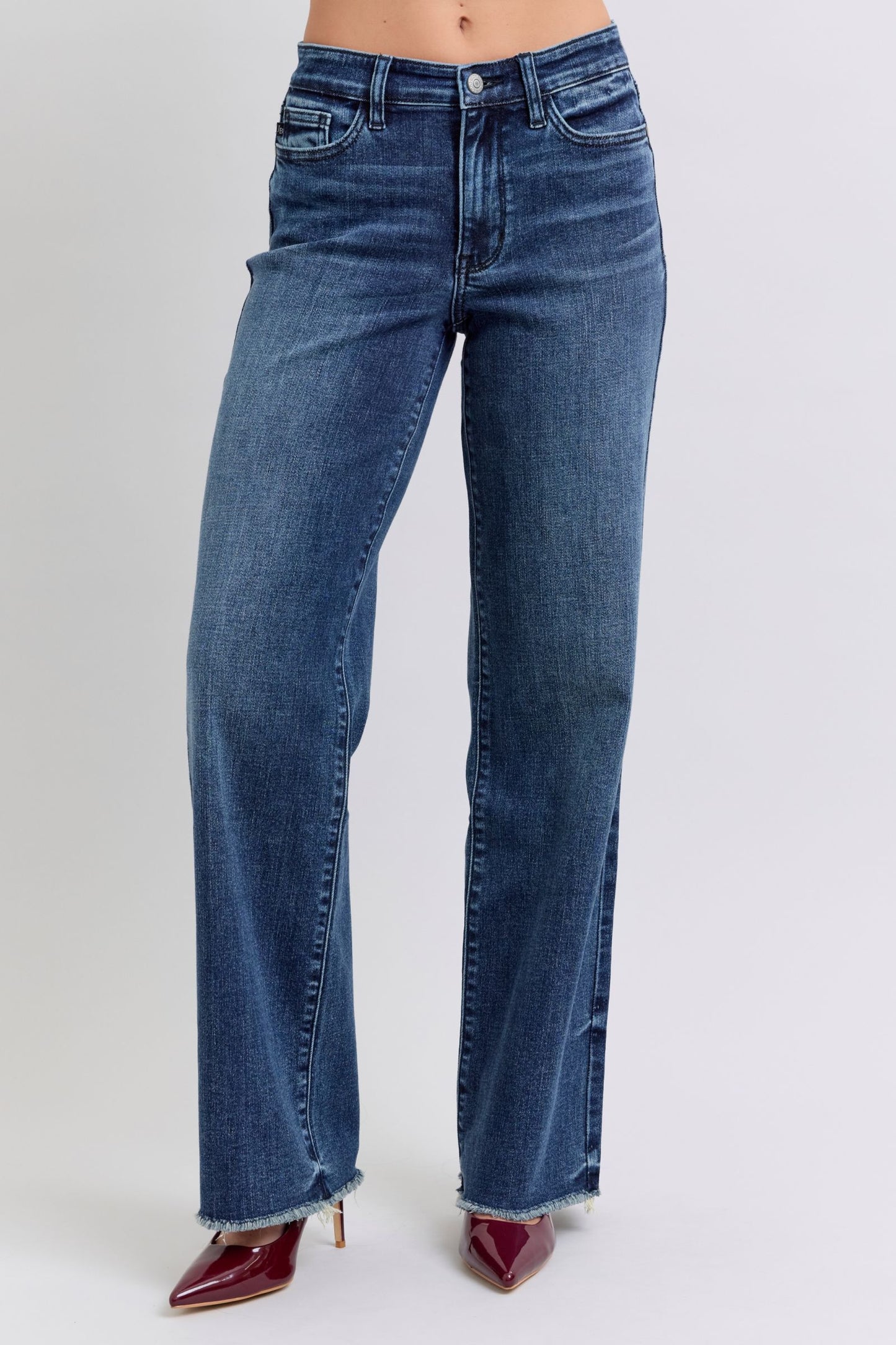 Judy Blue Full Size Raw Hem Mid Rise Jeans Dark / 0(24) Dark / 1(25)