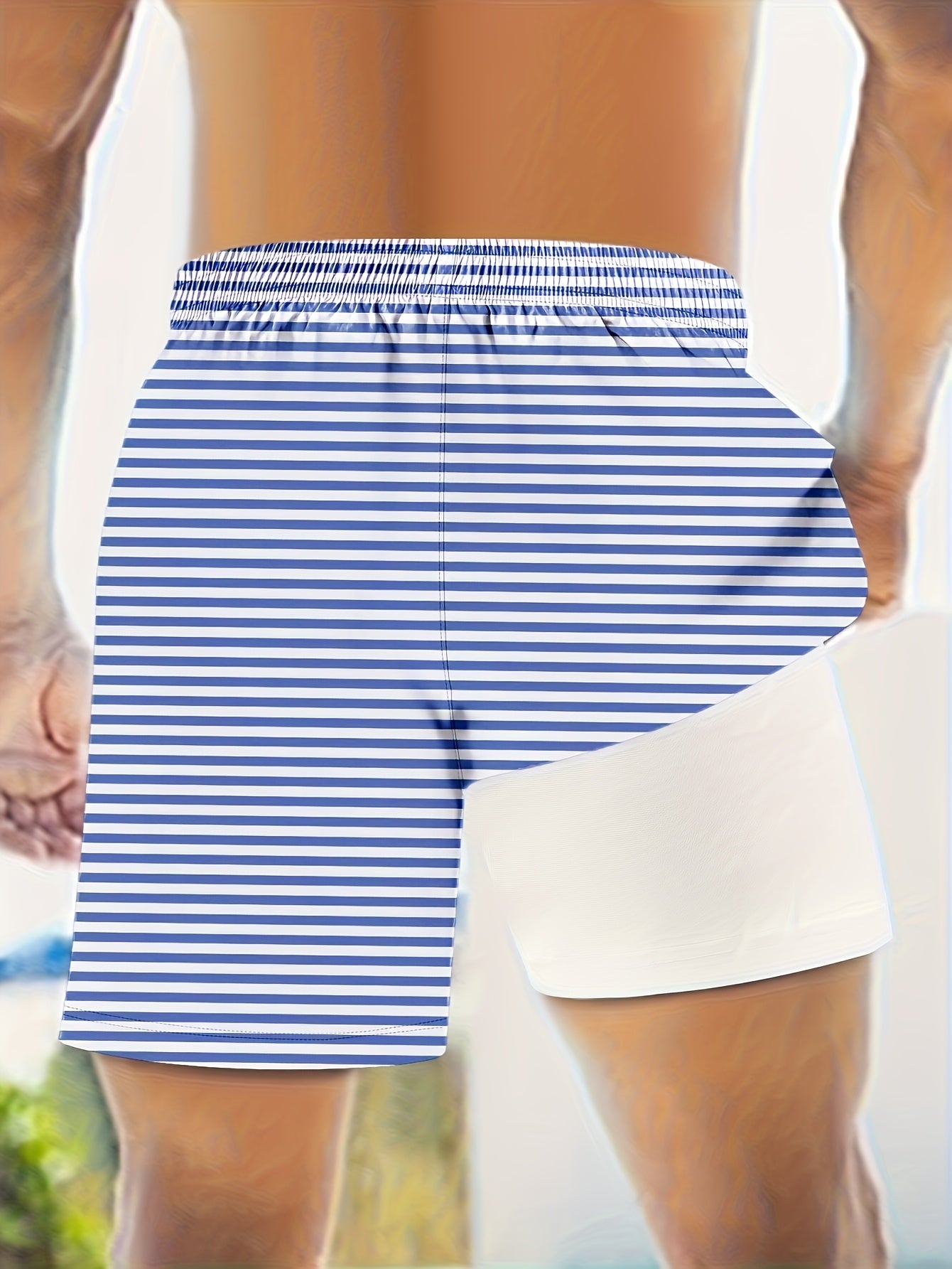 Men's Quick-Dry Swim Trunk with Compression Liner - Vibrant Yellow & Black Striped Beach Board Shorts, Regular Fit for Swimming, Surfing & Summer