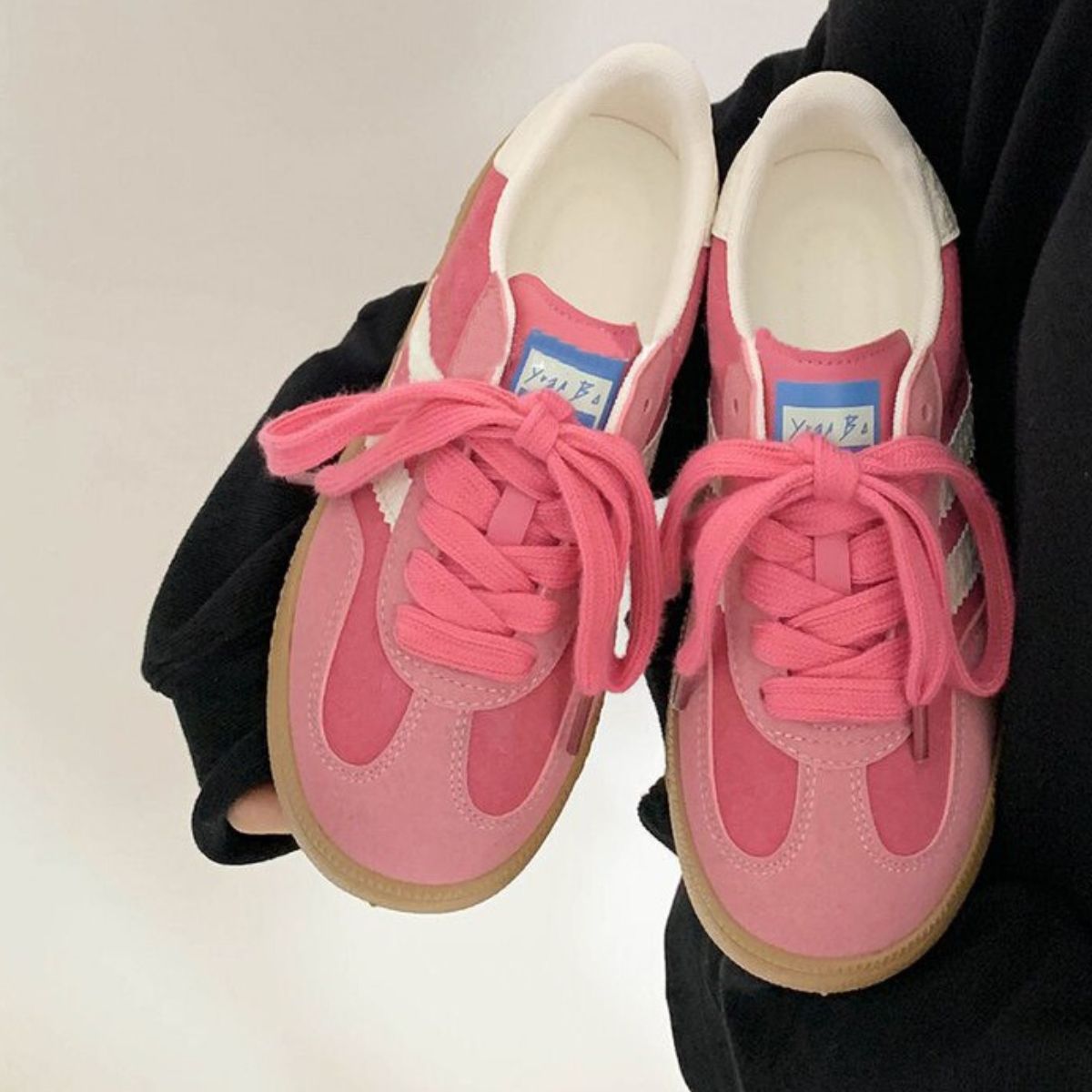 Contrast Round Toe Flat Sneakers Pink