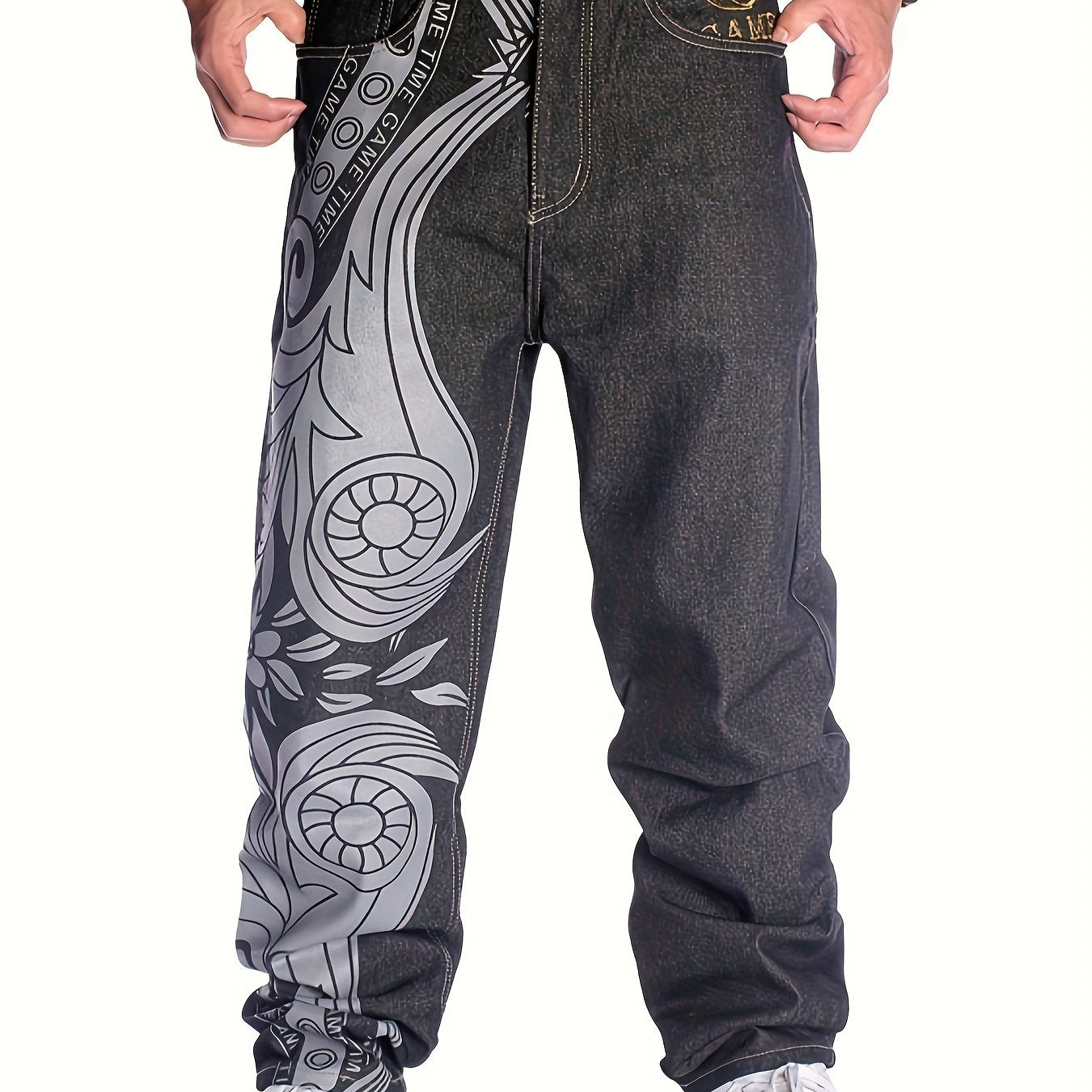Men's Casual Jeans, Original Color Jeans, Hip-hop Loose Print Embroidered Denim Pants Black / 30 Black / 32 Black / 34 Black / 30-Black / 32-Black / 34-Black / 36-Black / 38-Black / 40-Black / 42-
