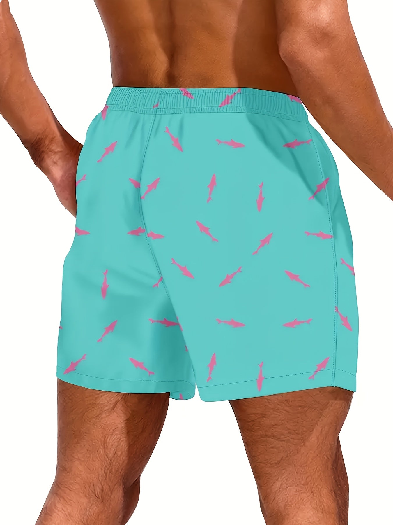 Lightweight Breathable Swim Trunks with Compression Lining, Quick-Dry Fabric, Adjustable Drawstring Waist, Tropical Fish Print in Navy Blue