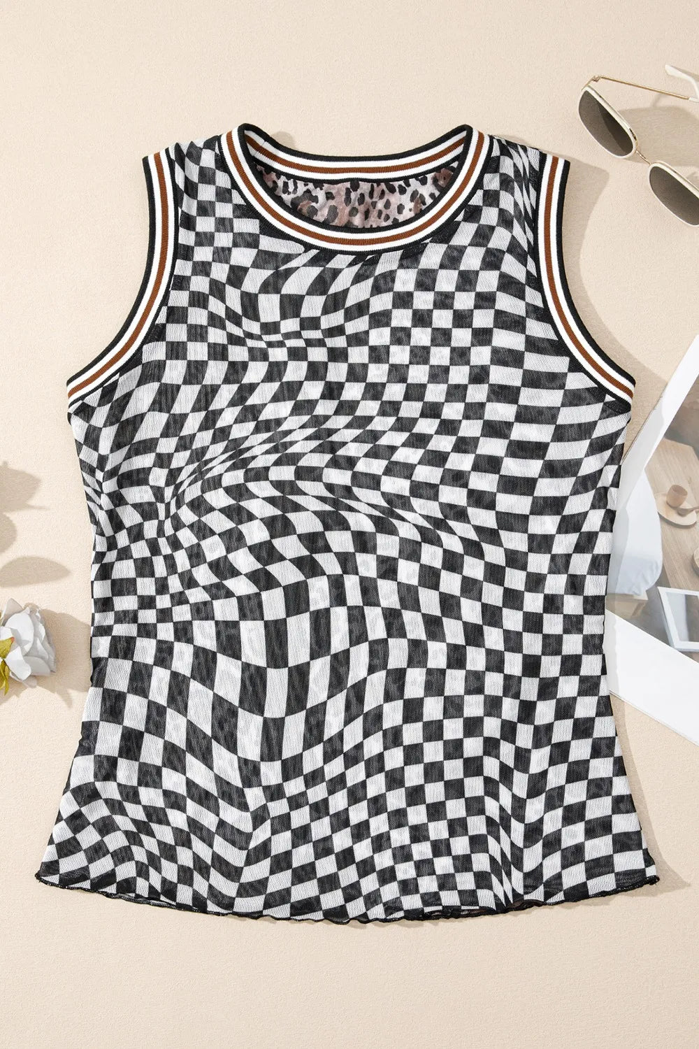 Checkered Round Neck Tank Black / S Black / M Black / L Black / S-Black / M-Black / L-Black / XL-