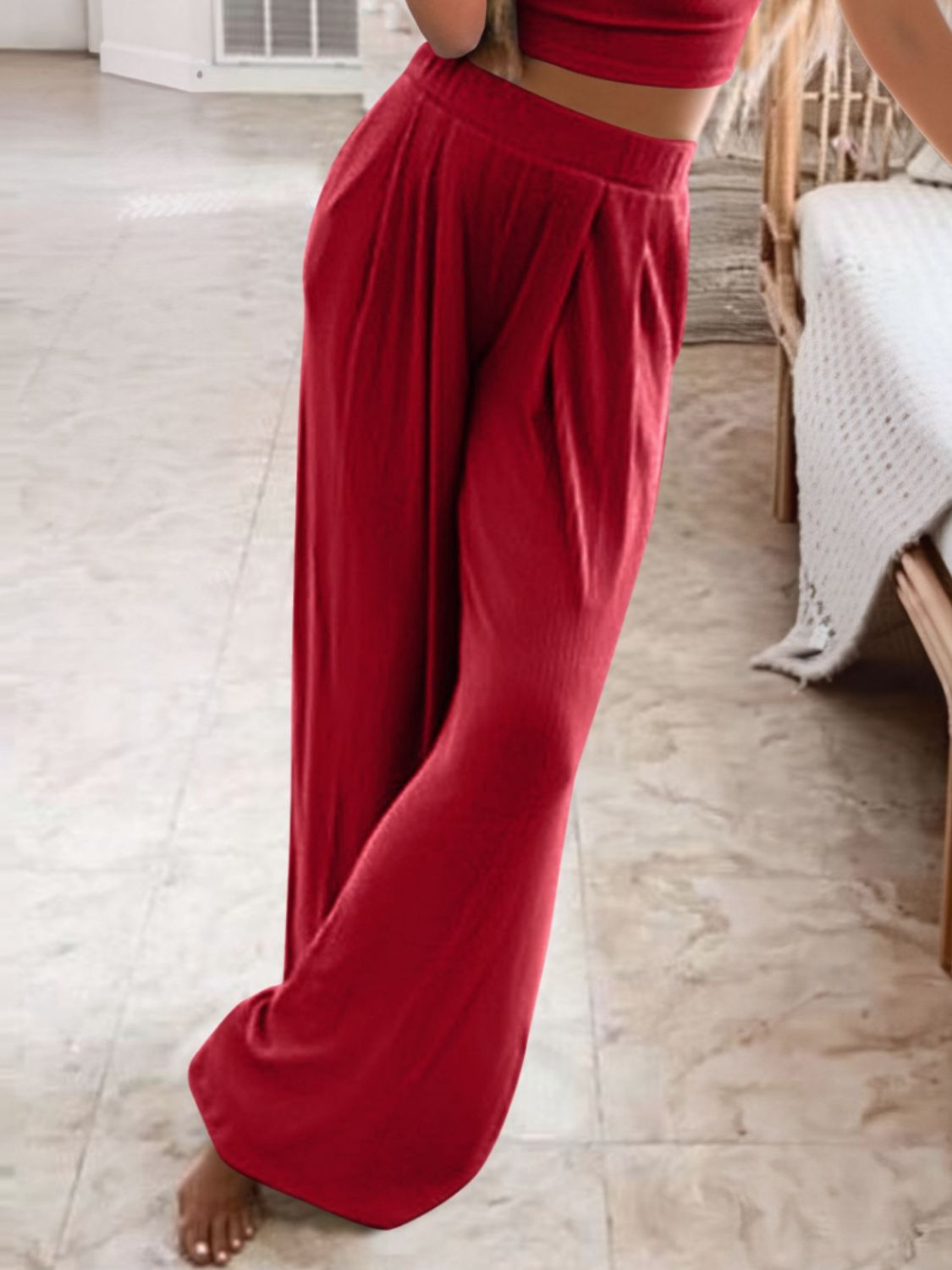 Full Size Round Neck Short Sleeve Top and Pants Set Plus Size