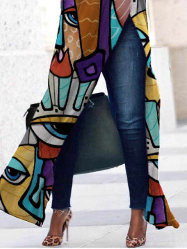 Chic Contrast Color Printed Long Sleeve Split Side T-Shirt COLORFUL / S COLORFUL / M COLORFUL / L COLORFUL / S-COLORFUL / M-COLORFUL / L-COLORFUL / XL-COLORFUL / 2XL-