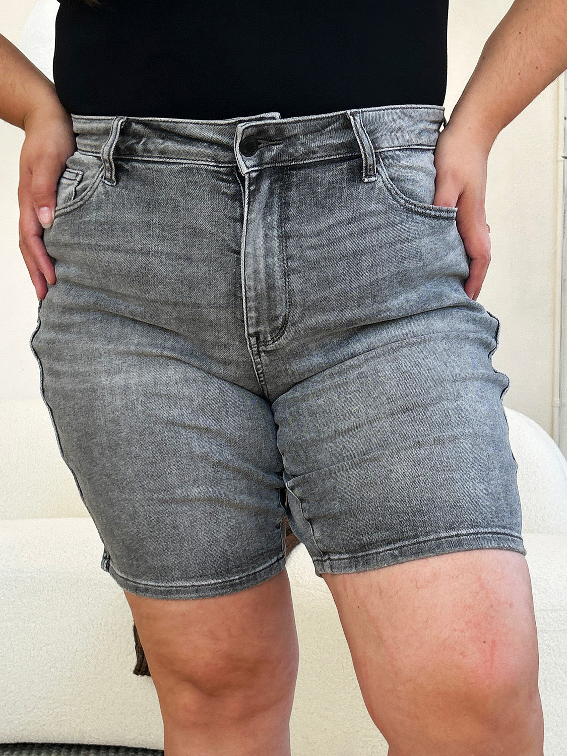 Judy Blue Full Size High Waist Washed Denim Shorts GREY / S GREY / M