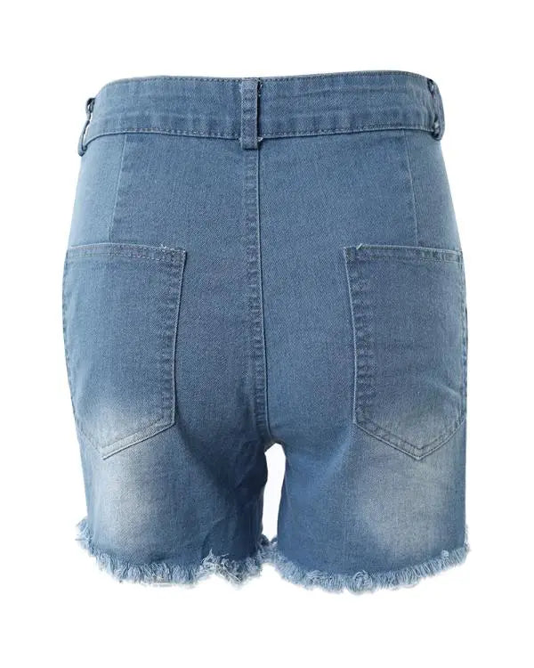 Trendy Buttoned Ripped Denim Shorts with Chic Pocket Design blue / L(8-10) blue / M(6)