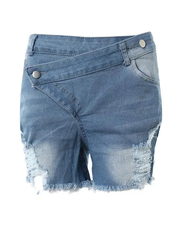 Trendy Buttoned Ripped Denim Shorts with Chic Pocket Design blue / L(8-10) blue / M(6)