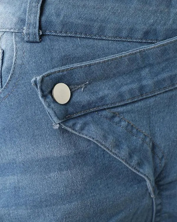 Trendy Buttoned Ripped Denim Shorts with Chic Pocket Design blue / L(8-10) blue / M(6)