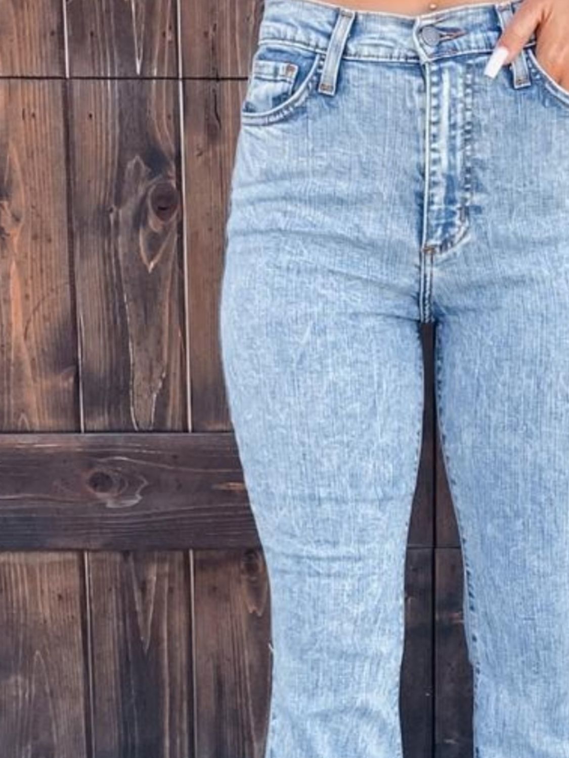 Raw Hem Bootcut Jeans Light Blue / M Light Blue / L Light Blue / S Light Blue / M-Light Blue / L-Light Blue / S-Light Blue / XL-