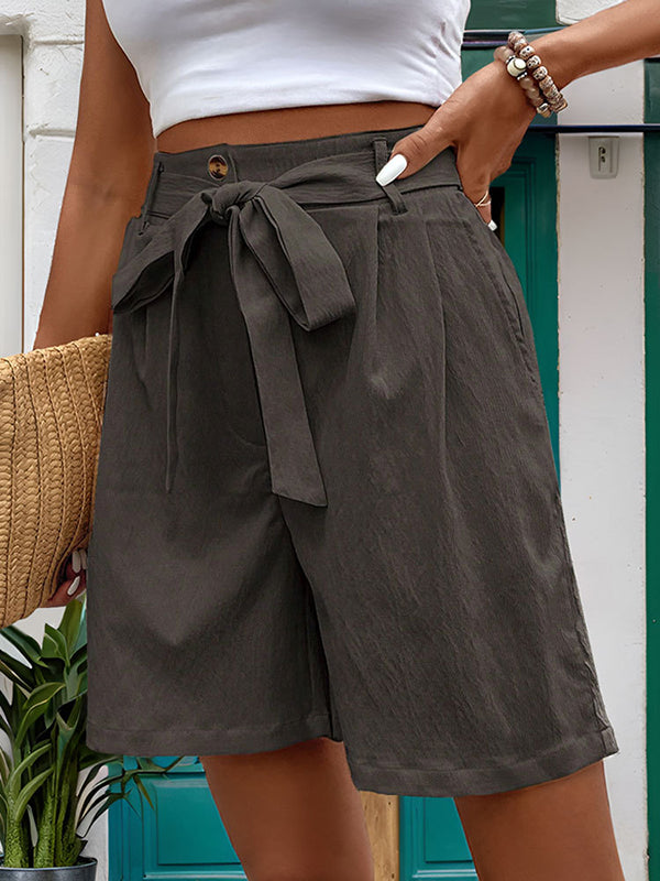 Chic High-Waisted Pleated Shorts with Tied Waist & Pockets