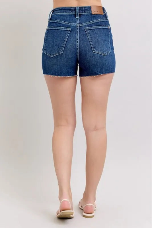 Judy Blue High Waist Criss-Cross Waistband Denim Shorts DK / M DK / S DK / L DK / M-DK / S-DK / L-DK / 1XL-DK / 3XL-DK / 2XL-