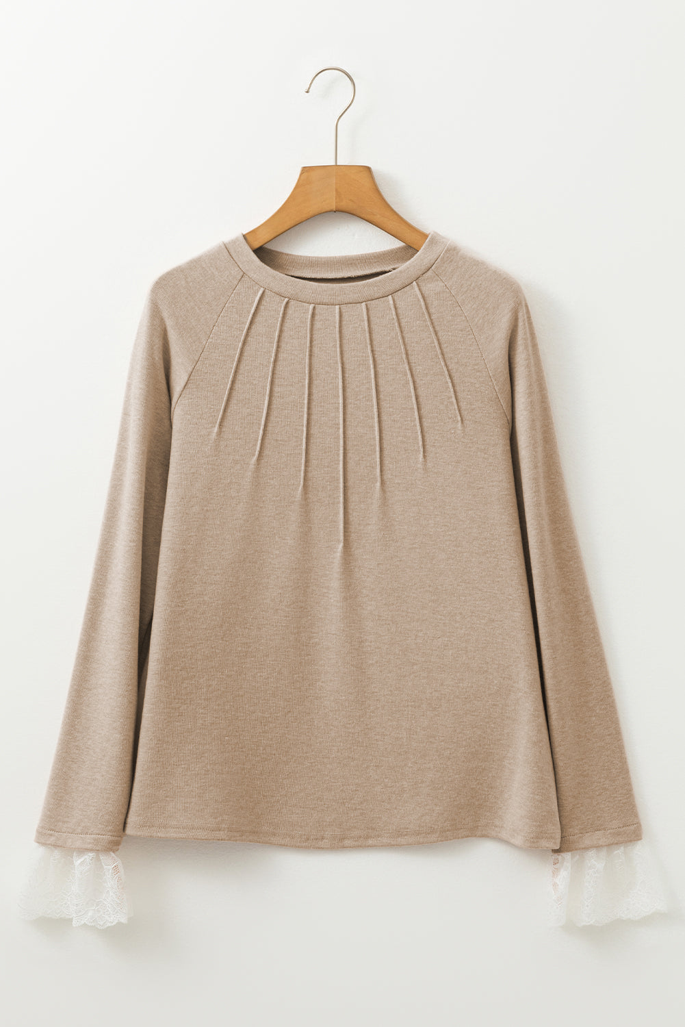 Parchment Seam Detail Lace Contrast Cuffs Raglan Sleeve Top Parchment / S / 75%Polyester+20%Viscose+5%Elastane Parchment / M / 75%Polyester+20%Viscose+5%Elastane