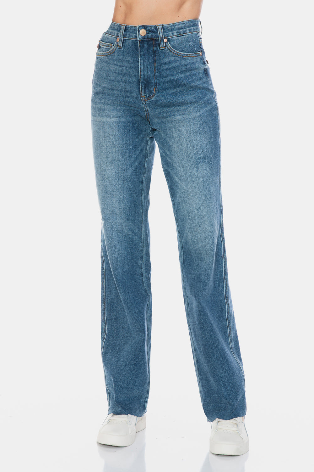 Judy Blue Full Size Tummy Control Cut Raw Hem Straight Jeans Medium / 0/24 Medium / 1/25