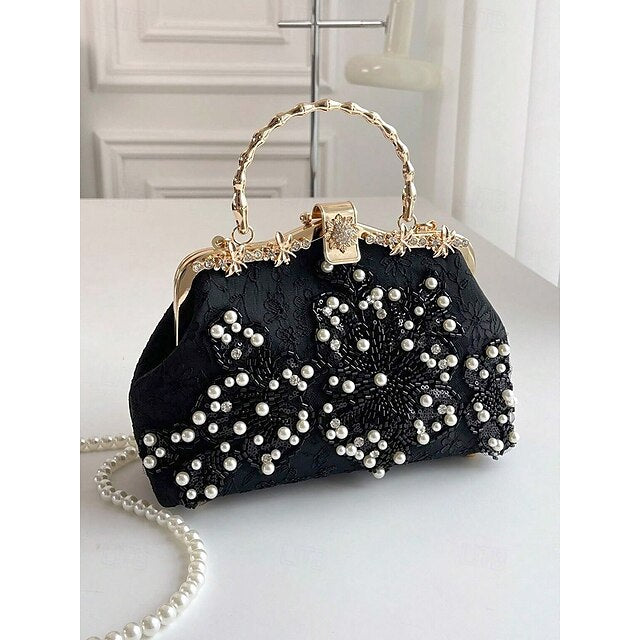 Elegance in Every Detail: Women's Beaded Clutch & Multi-Carry Evening Bag White Black / White Black White-Black / White-Black-