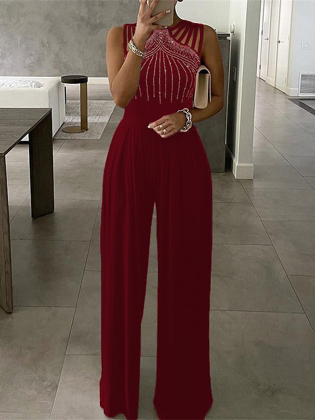 Elegant Women's High-Waisted Cut-Out Jumpsuit Available in Black, Red, and Blue Blue / S Blue / M Blue / L Blue / S-Blue / M-Blue / L-Blue / XL-Blue / XXL-Blue / 3XL-Blue / 4XL-Blue / 5XL-Black / S-Black / M-Black / L-Black / XL-Black / XXL-Black / 3XL-Black / 4XL-Black / 5XL-Red / S-Red / M-Red / L-Red / XL-Red / XXL-Red / 3XL-Red / 4XL-Red / 5XL-