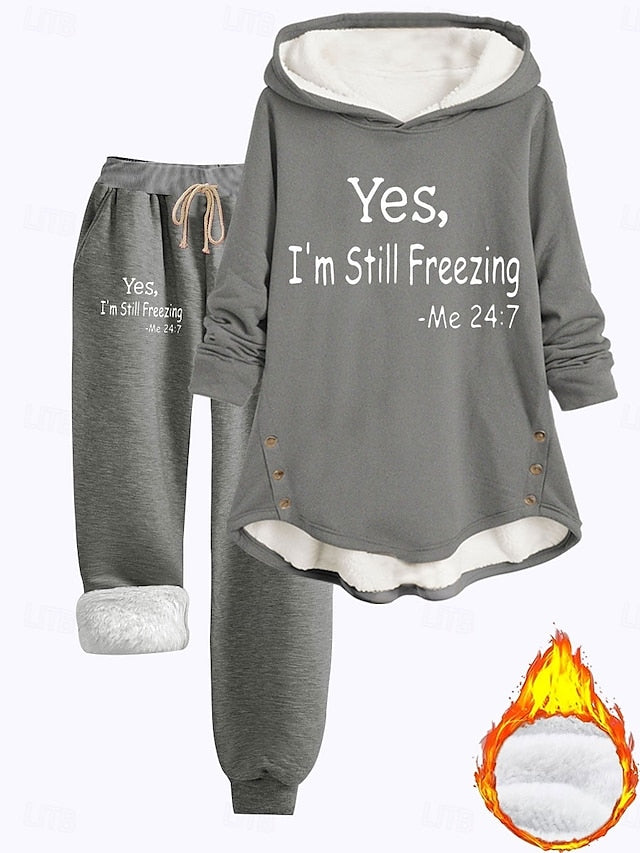 Cozy Sherpa Letter Print Hoodie - Warm & Fuzzy Pullover for Fall/Winter Comfort