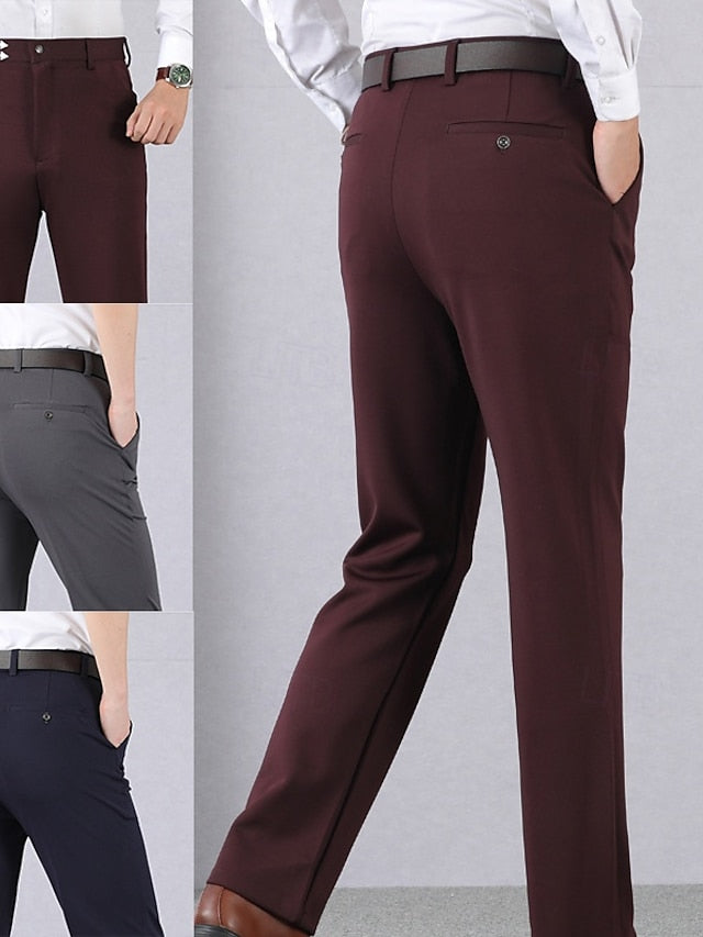 Elegant Men's Dress Pants: Wrinkle-Resistant Straight Leg Trousers