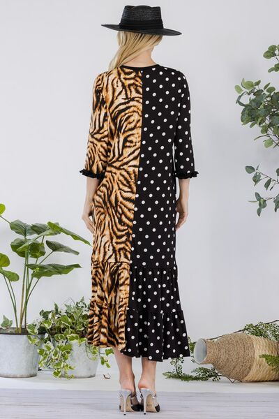 Celeste Full Size Polka Dot & Leopard Round Neck Midi Dress Plus Size Black Leopard Polka / 1XL Black Leopard Polka / 2XL Black Leopard Polka / 3XL Black Leopard Polka / 1XL-Black Leopard Polka / 2XL-Black Leopard Polka / 3XL-Black Leopard Polka / S-Black Leopard Polka / M-Black Leopard Polka / L-Black Leopard Polka / XL-