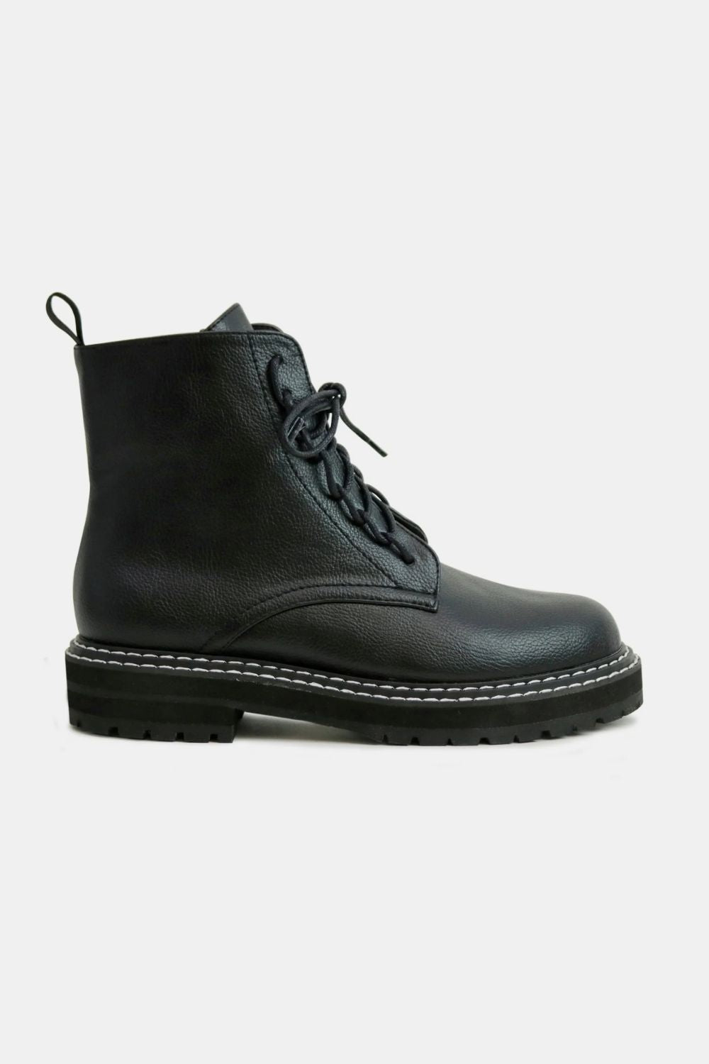 Beast Fashion Faux Leather Lace-Up Boots with Side Zipper Black / 5.5 Black / 6