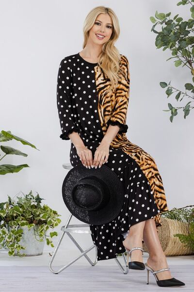 Celeste Full Size Polka Dot & Leopard Round Neck Midi Dress Plus Size Black Leopard Polka / 1XL Black Leopard Polka / 2XL Black Leopard Polka / 3XL Black Leopard Polka / 1XL-Black Leopard Polka / 2XL-Black Leopard Polka / 3XL-Black Leopard Polka / S-Black Leopard Polka / M-Black Leopard Polka / L-Black Leopard Polka / XL-