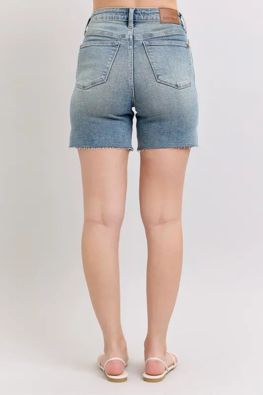 Judy Blue High Waist Vintage Wash Side Slit Denim Shorts MD / L MD / S MD / M MD / L-MD / S-MD / M-MD / 1XL-MD / 2XL-MD / 3XL-