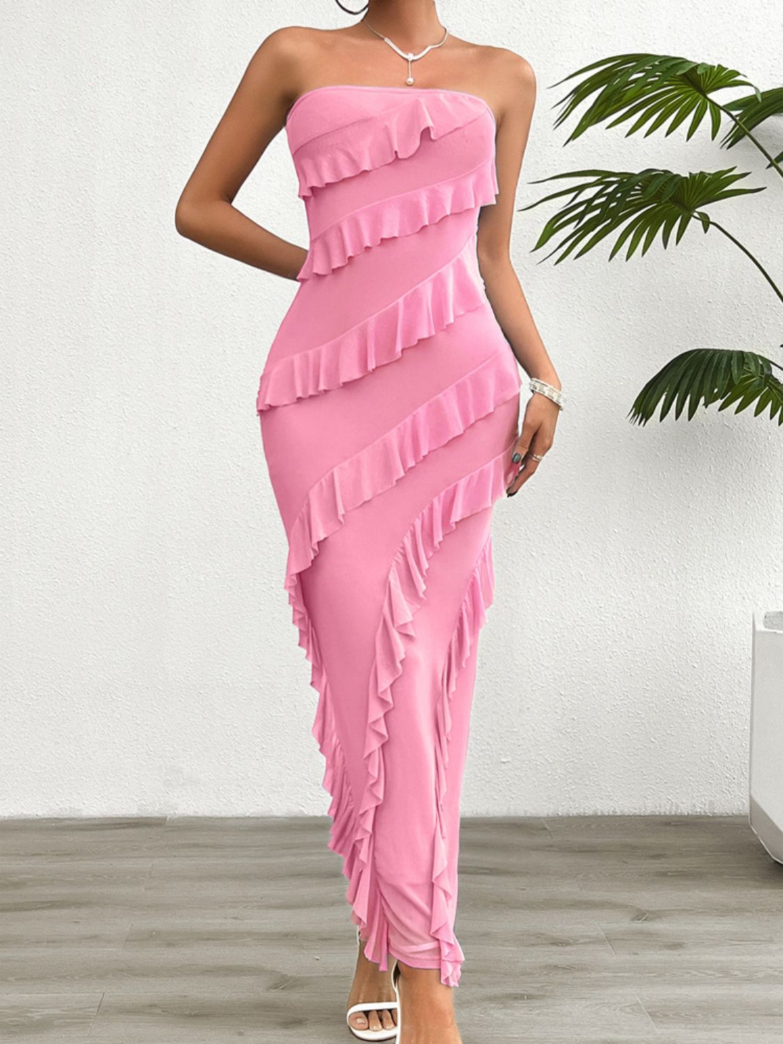 Devine Ruffled Slit Back Tube Maxi Dress Light Blue / M Light Blue / L Light Blue / XL Light Blue / M-Light Blue / L-Light Blue / XL-Pink / S-Pink / M-Pink / L-Pink / XL-White / S-White / M-White / L-White / XL-Dark Green / S-Dark Green / M-Dark Green / L-Dark Green / XL-Light Blue / S-