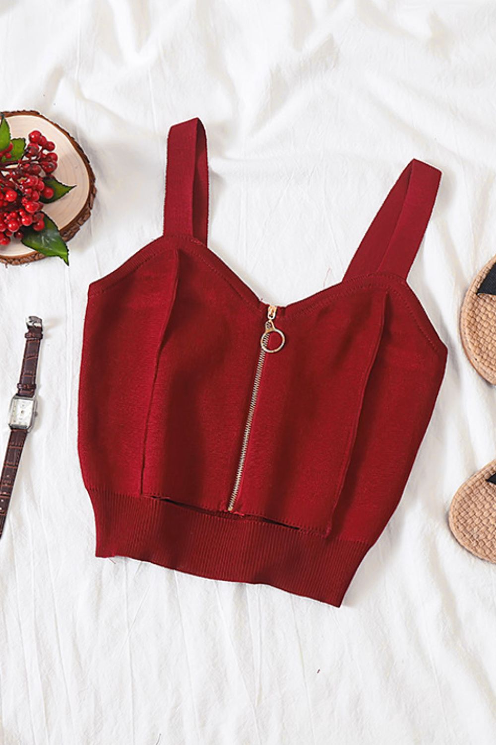 Zip-Up Cutout Sleeveless Knit Top Black / One Size Burgundy / One Size Gold / One Size Black / One Size-Burgundy / One Size-Gold / One Size-Pink Purple / One Size-White / One Size-