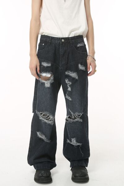Distressed Wide Leg Pocketed Men's Jeans Dark / XL Dark / L Dark / S Dark / XL-Dark / L-Dark / S-Dark / M-