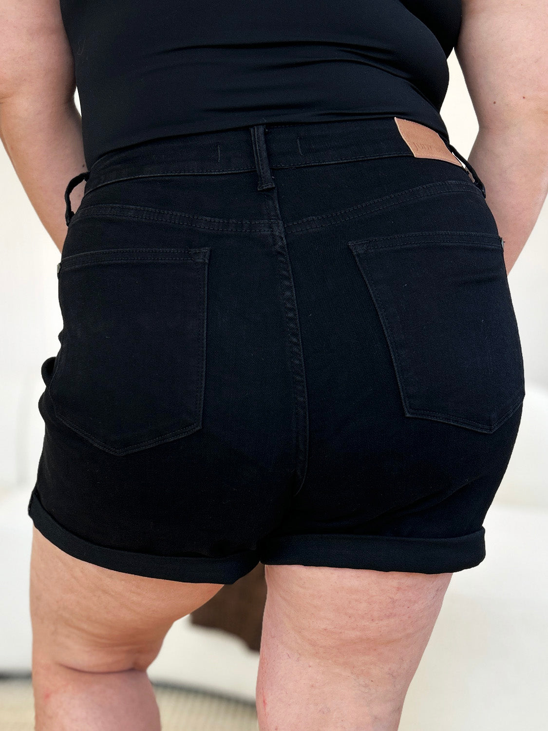 Judy Blue Full Size High Waist Tummy Control Cuffed Denim Shorts Black / S Black / M