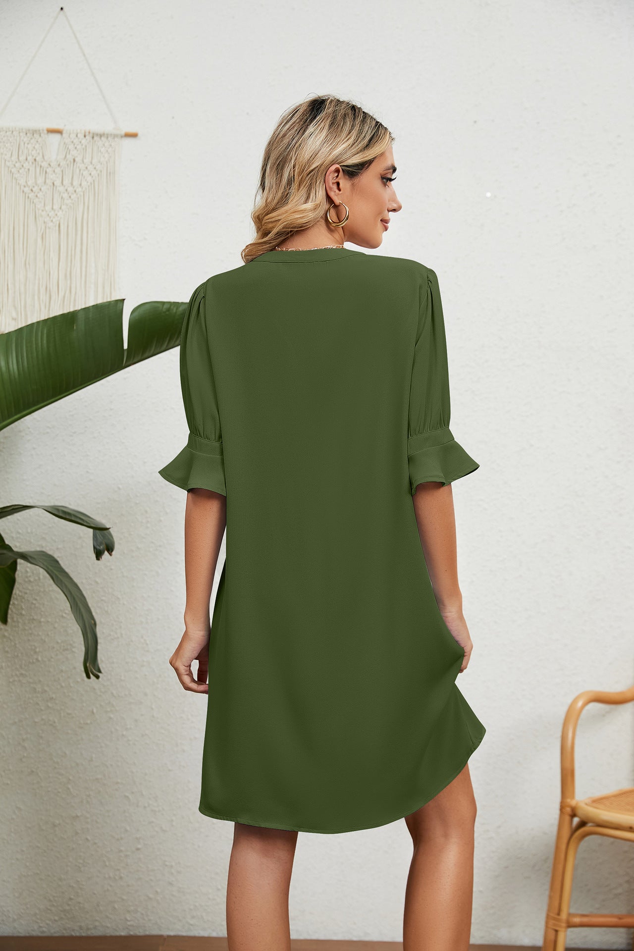 Notched Neck Flounce Sleeve Dress White / 2XL Green / 2XL White / S White / 2XL-Green / 2XL-White / S-Sky Blue / M-Green / L-White / XL-Black / M-Green / M-Navy / 2XL-Navy / L-Sky Blue / 2XL-White / L-Black / 2XL-Black / XL-Sky Blue / L-Black / L-Navy / XL-Sky Blue / XL-Black / S-Navy / M-Sky Blue / S-Green / S-Navy / S-Green / XL-White / M-