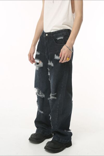 Distressed Wide Leg Pocketed Men's Jeans Dark / XL Dark / L Dark / S Dark / XL-Dark / L-Dark / S-Dark / M-