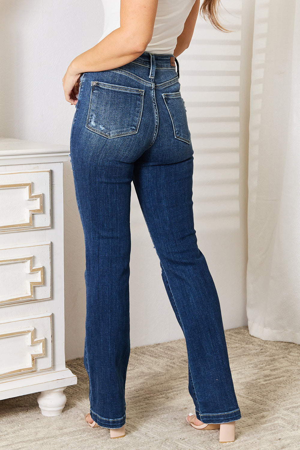 Judy Blue Full Size Mid Rise Hand Sand & Destroy Bootcut Jeans Dark / 1(25) Dark / 3(26)