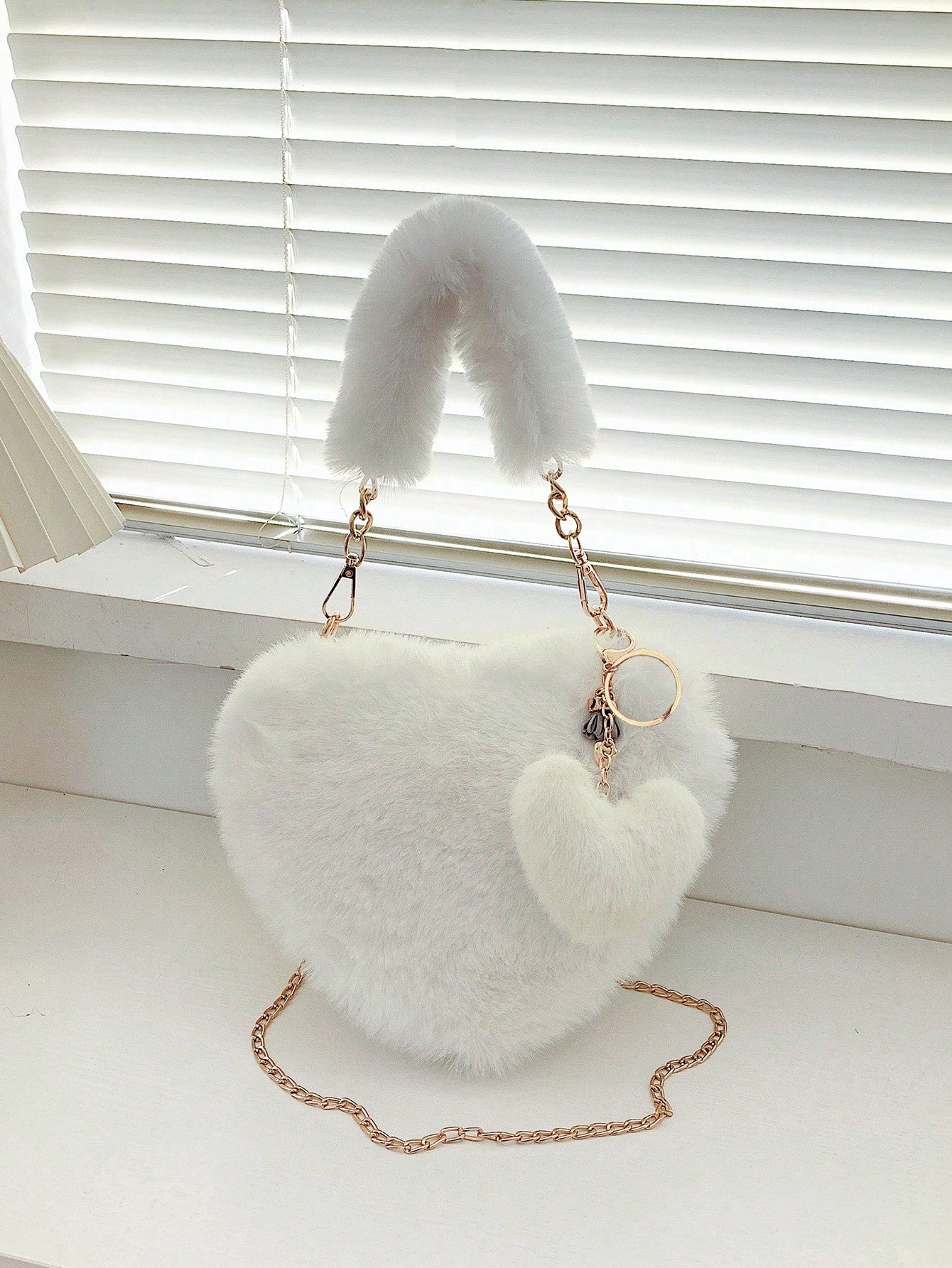 Heart Shape Faux Fur Handbag Blush Pink / One Size White / One Size