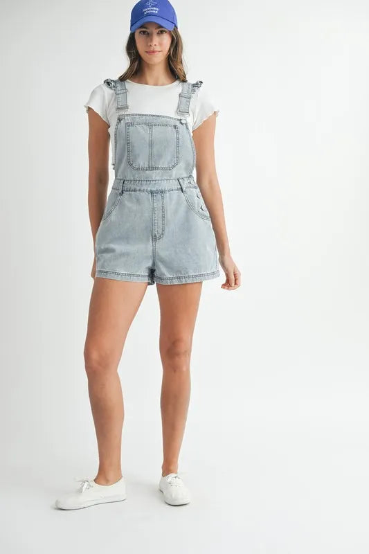 MABLE Square Neck Ruffle Shoulder Denim Overall Romper Lt Denim / S Lt Denim / M Lt Denim / L Lt Denim / S-Lt Denim / M-Lt Denim / L-