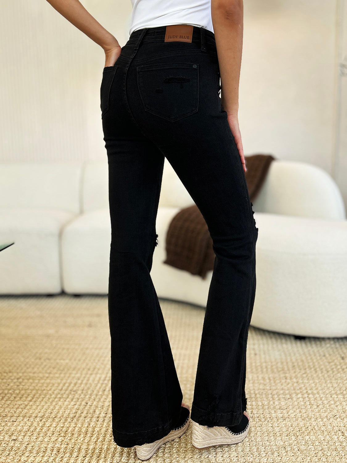 Judy Blue Full Size High Waist Distressed Flare Jeans Black / 15(32) Black / 14W