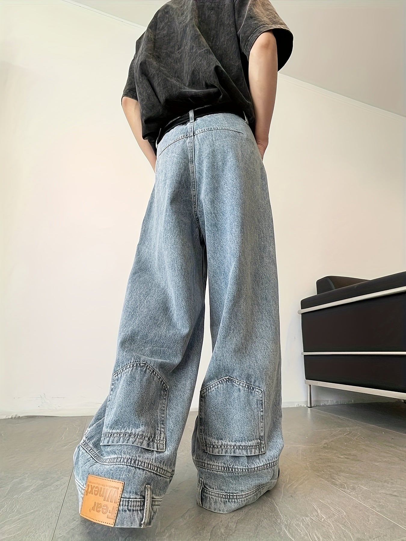 (Button Hole Not Opened) Reverse Pocket Design, High Street Jeans, Men'S And Women'S Versatile, Washed Wide Leg Retro Pants Light Blue / S Light Blue / M Light Blue / L Light Blue / S-Light Blue / M-Light Blue / L-Light Blue / XL-Light Blue / XXL-Light Blue / XXXL-