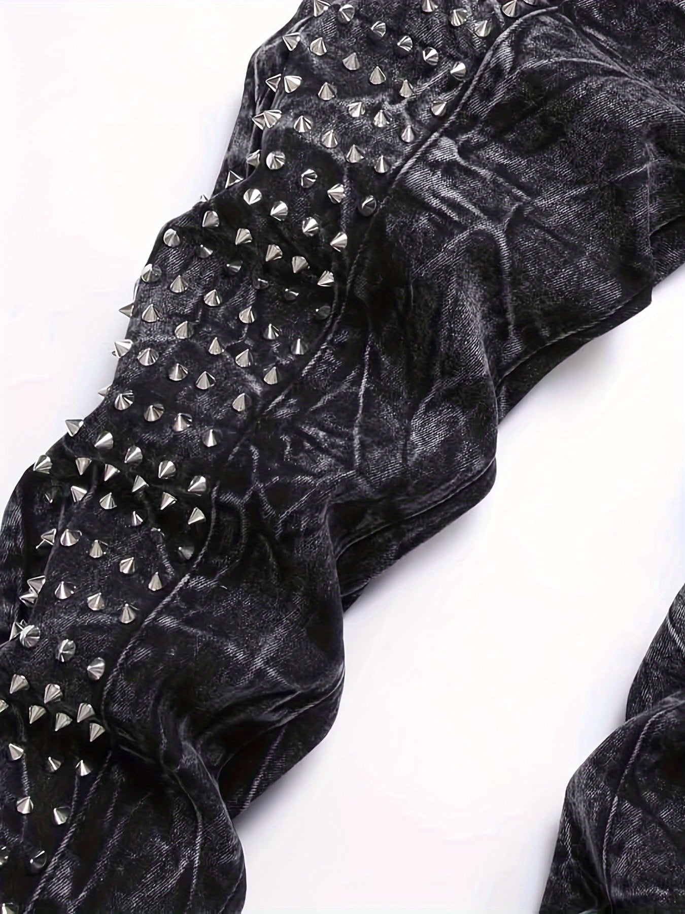 Men's Slim-Fit Rivet-Studded Denim Jeans - Punk Style, Stretch Cotton Blend Black / 30 Black / 32 Black / 34 Black / 30-Black / 32-Black / 34-Black / 36-Black / 38-