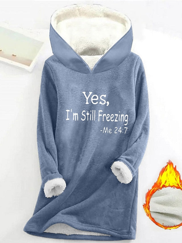 Cozy Sherpa Letter Print Hoodie - Warm & Fuzzy Pullover for Fall/Winter Comfort