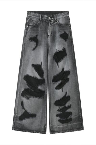 Distressed Wide Leg Jeans with Pockets Dark / S Dark / XL Dark / M Dark / S-Dark / XL-Dark / M-Dark / XS-Dark / L-