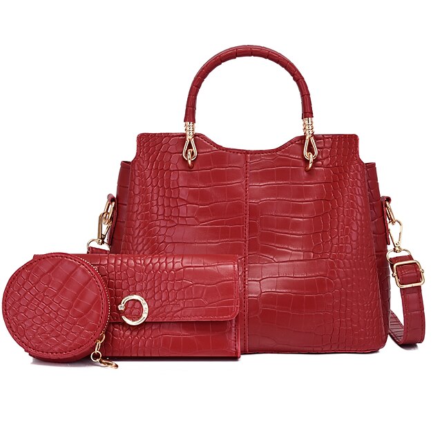 Chic 3-Piece PU Leather Handbag Set for Women - Stylish Office & Casual Carryall Pink Blue Black Pink-Blue-Black-White-Brown-Red-