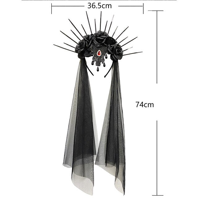 Retro Medieval Gothic Queen Headband - Vintage Punk Cosplay Accessory for Halloween & Masquerade Black / One-Size