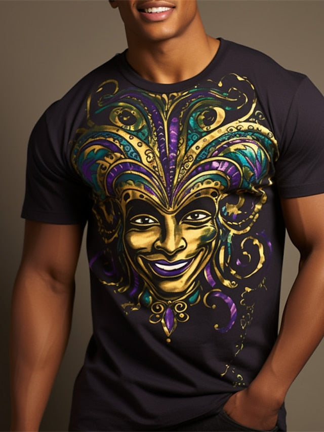 Vibrant Retro Graphic Mask T-Shirt – Perfect for Mardi Gras & Everyday Adventures Purple / S Purple / M