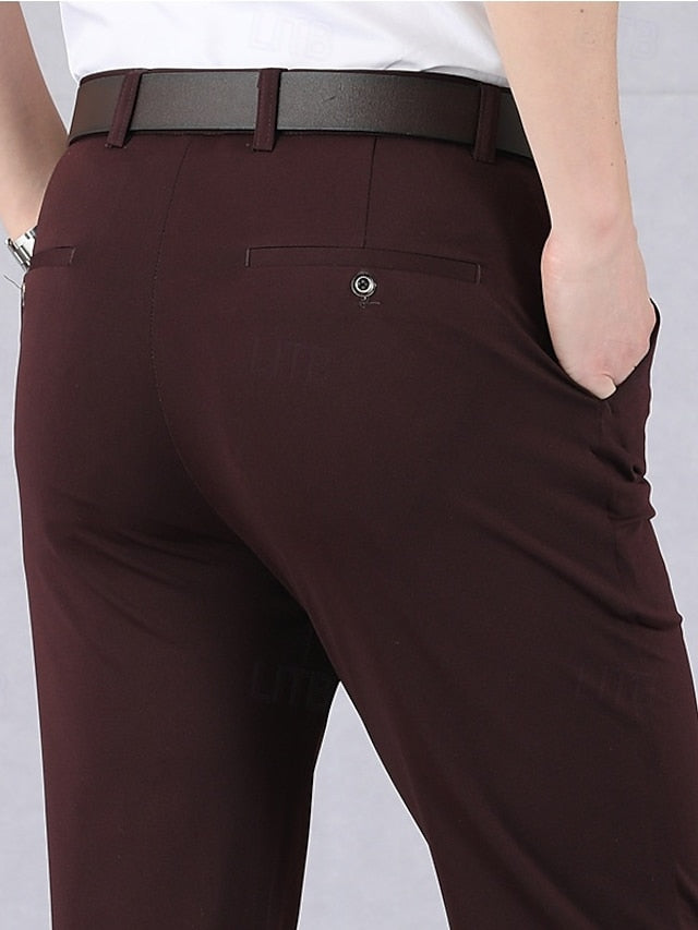 Elegant Men's Dress Pants: Wrinkle-Resistant Straight Leg Trousers