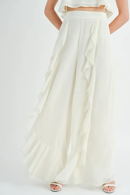 MABLE Crop Cami and Ruffled Wide Leg Pants Set Cream / S Cream / L Cream / M Cream / S-Cream / L-Cream / M-