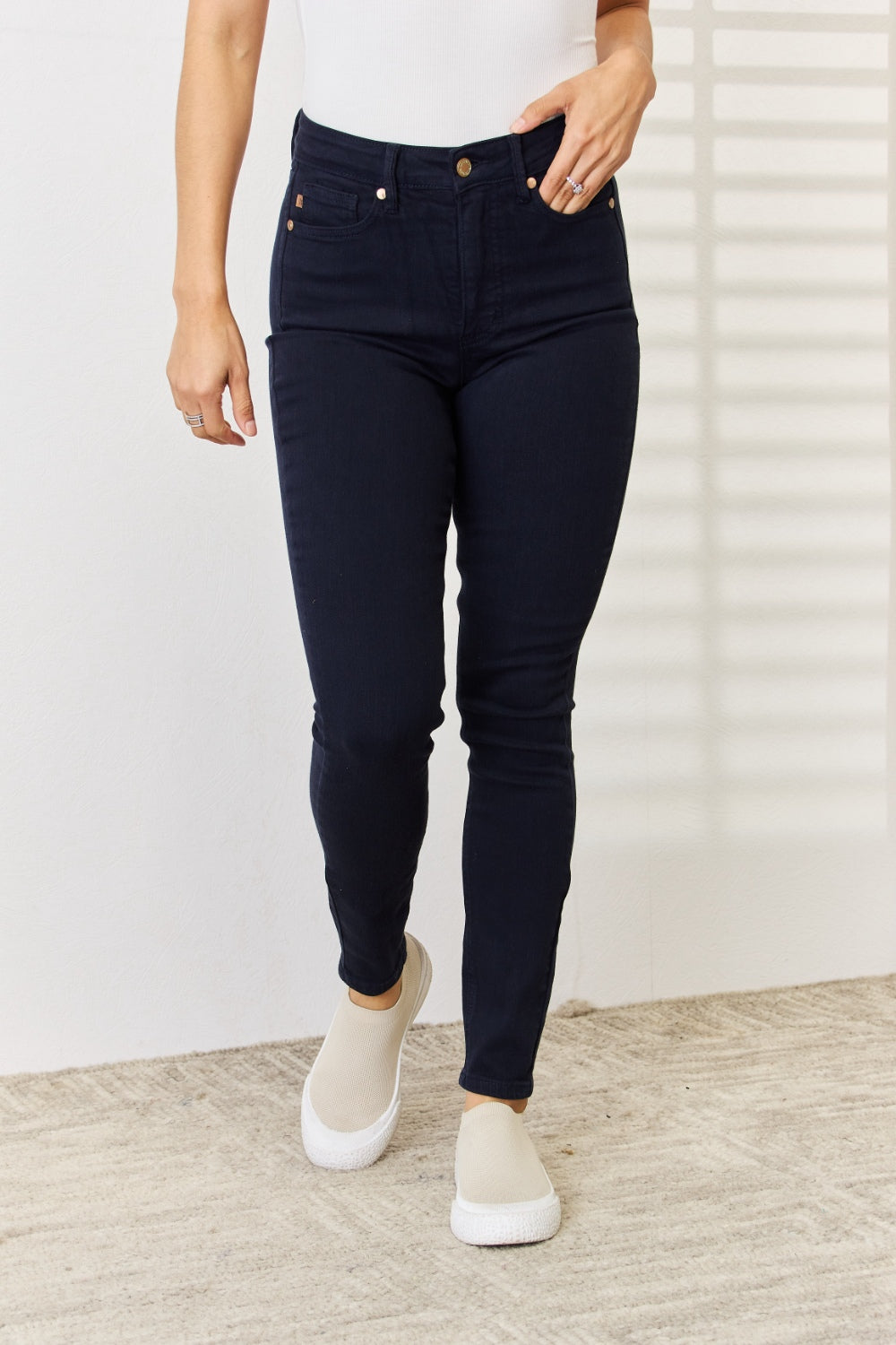 Judy Blue Full Size Garment Dyed Tummy Control Skinny Jeans NAVY / 0 NAVY / 1