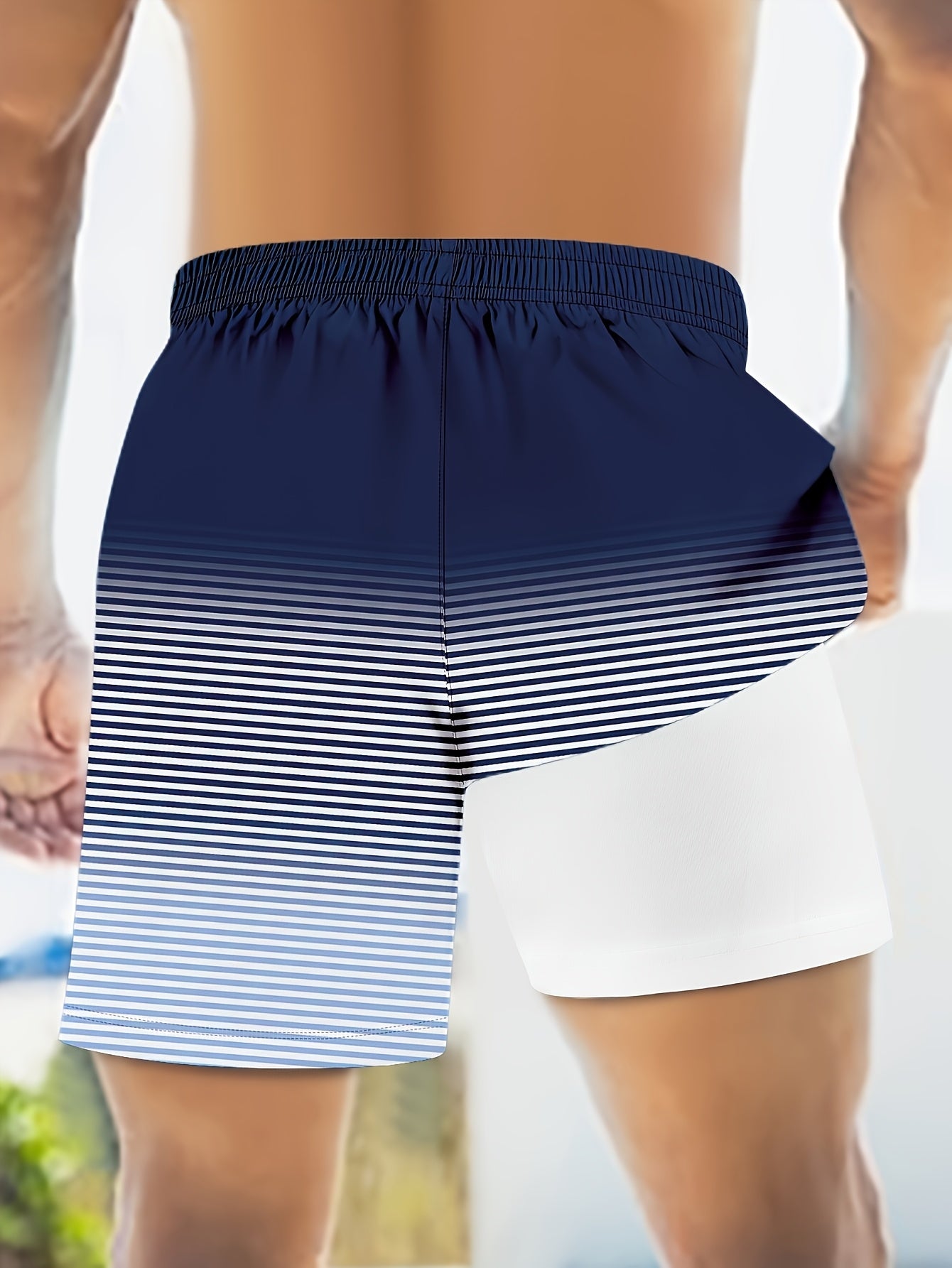 Men's Quick-Dry Swim Trunk with Compression Liner - Vibrant Yellow & Black Striped Beach Board Shorts, Regular Fit for Swimming, Surfing & Summer