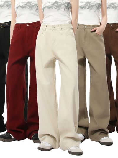 Pocketed Wide Leg Men's Jeans Khaki / S Brown / M Khaki / M Khaki / S-Brown / M-Khaki / M-Brown / L-Black / S-Beige / L-Burgundy / XL-Black / L-Burgundy / M-Beige / XL-Burgundy / L-Burgundy / S-Khaki / XL-Brown / XL-Beige / M-Brown / S-Black / XL-Khaki / L-Beige / S-Black / M-